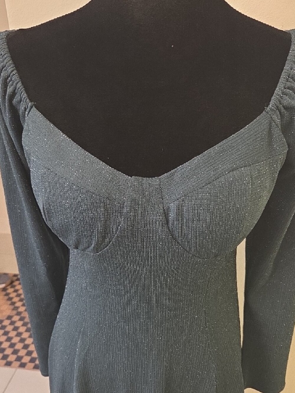 Lily Rose Off-Shoulder Dark Green Long Sleeve Fit & Flare Dress - Picture 4 of 6
